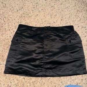 Black satin mini skirt